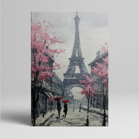 1pc Parisian Street Scene with Eiffel Tower and Blooming Pink Trees Framed Decor room hanging Wall Picture Decor for Home Gifts, living room, bathroom, bedroom, kitchen wall art decor canvas wall art