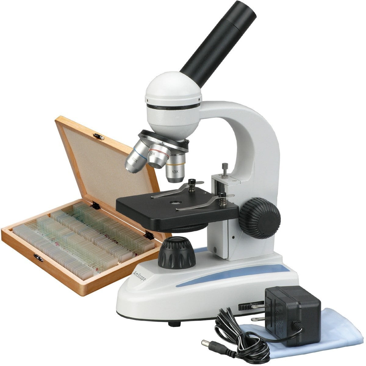 AmScope 40x1000x Biology Microscope with 100 Specimen Slides