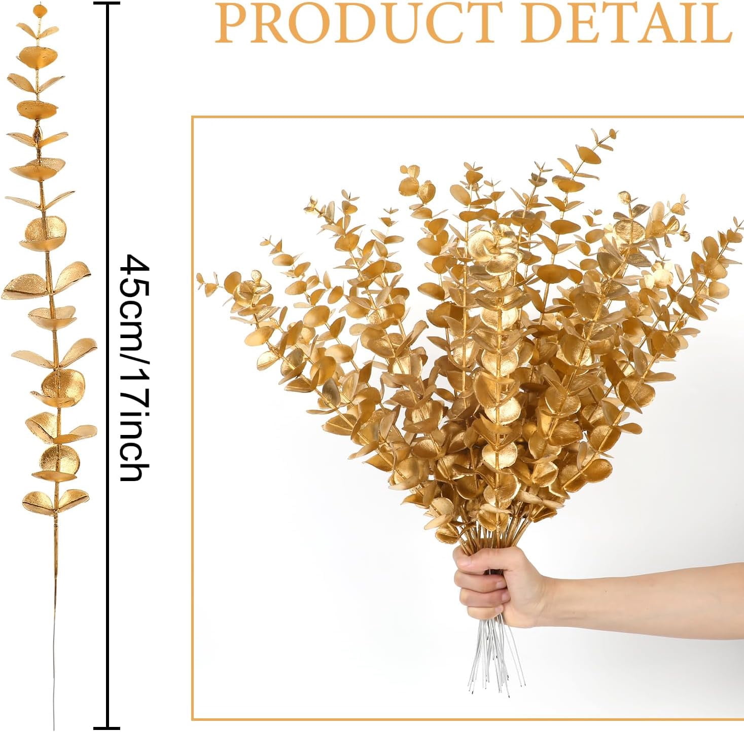 Asisol 40 Pieces Gold Artificial Eucalyptus Stems, Gold Leaves Artificial Flowers Fall Floral Arrangement Artificial Eucalyptus Flower for Gold Decor Wedding Party Bouquet Home Décor