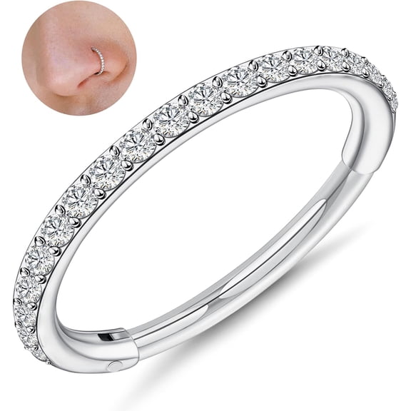 1Pcs G23 Titanium Nose Rings Hoops Hypoallergenic Conch Piercing Jewelry 16G 18G 20G Hinged Segment CZ Paved Clicker Rings for Septum Cartilage Daith Helix Rook Tragus Ear Lobe Earrings for Women Men