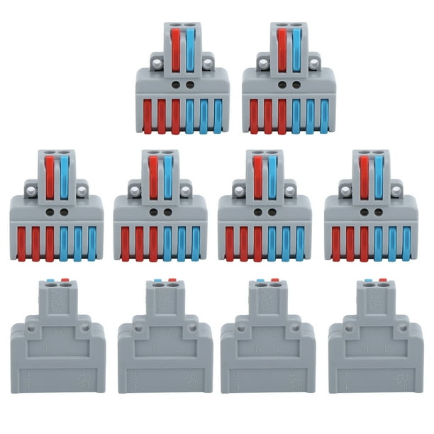 Conector de cable rápido de 10 piezas, plástico ABS, 2 entradas, 6 salidas, conectores de cableado eléctrico, bloques de terminales LT-623 Ecomeon no