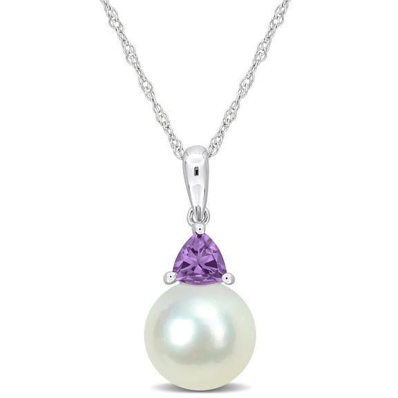 Everly Women's Cultured Freshwater Pearl and Amethyst 10k White Gold Solitaire Pendant with Chain