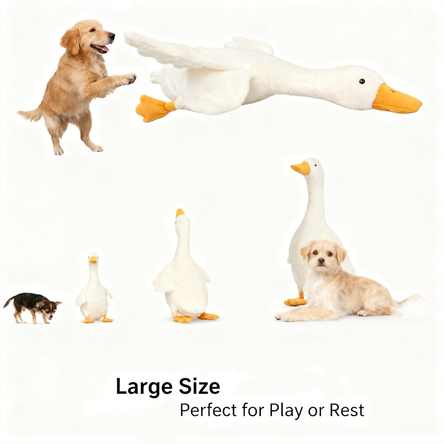 Large Plush White Duck Dog Toy, Goose Dog Toy, Large Plush White Goose, Big Realistic Stuffed Gooses Dog Toys, Interactive Dog Toys for Chewing, Playing & Training (2pcs 90cm/35.43in)