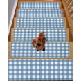 thumbnail image 2 of Blue White Plaid Stair Treads for Wooden Steps Indoor Runner Rug Carpet, Gradient Geometric Buffalo Checkered 4 Pieces Peel and Stick Staircase Step Treads Covers Washable Throw Door Mats, 30"x8", 2 of 6