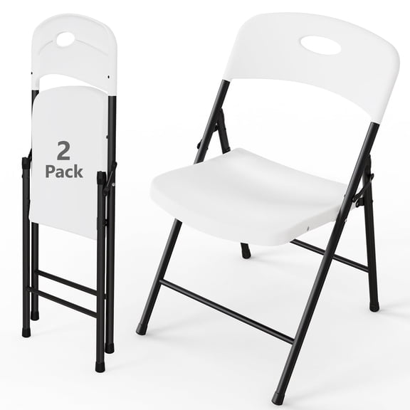 WASUHE 2 Pack Resin Folding Chair with Reinforced Metal Frame, Stackable for Indoor, Outdoor, Wedding, Party, Restaurant, White Premium