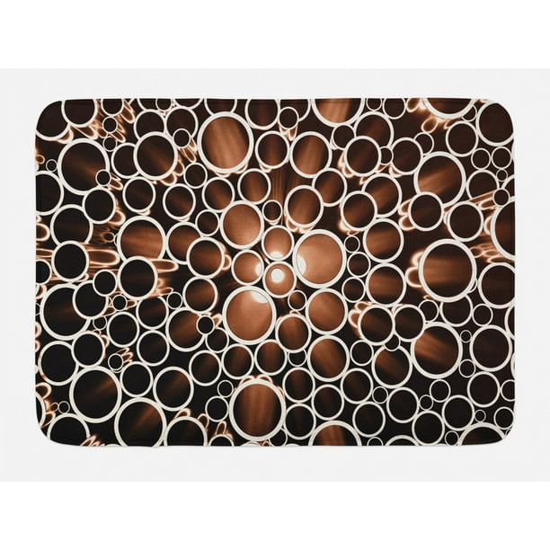 Industrial Bath Mat, Round Pipes in 3D Style Construction Theme Modern Circles Print, NonSlip