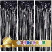 Black Metallic Tinsel Foil Fringe Curtains, 3Pcs, 3.28ft x 6.56ft, Party Streamers