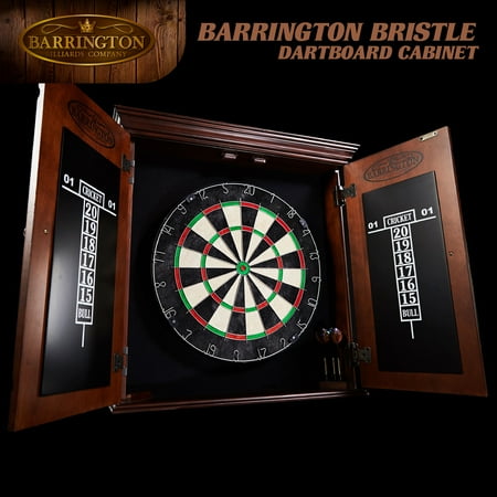 Barrington - Billiards Chatham Wood Dartboard Cabinet With 18” Bristle Dartboard and Steel Tip Dart Set - Brown