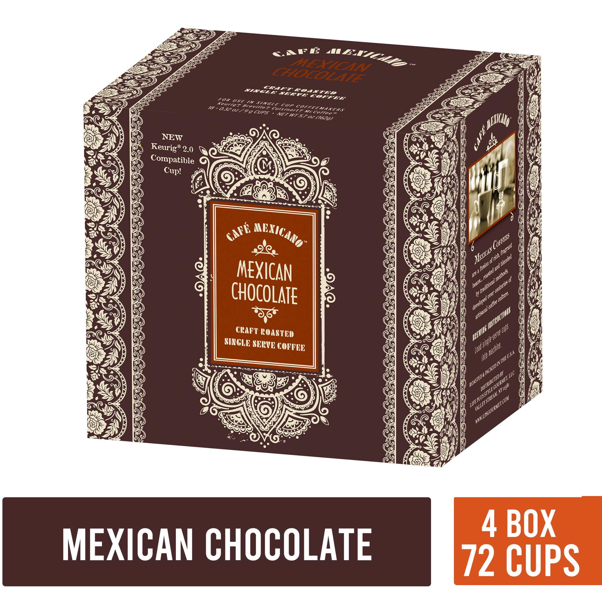 Cafe Mexicano Mexican Chocolate Coffee KCups, 4/18ct
