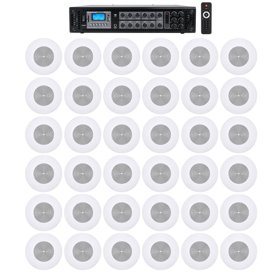 36) 8" JBL Ceiling Speakers 6 Zone 70v Commercial Restaurant Office Amplifier