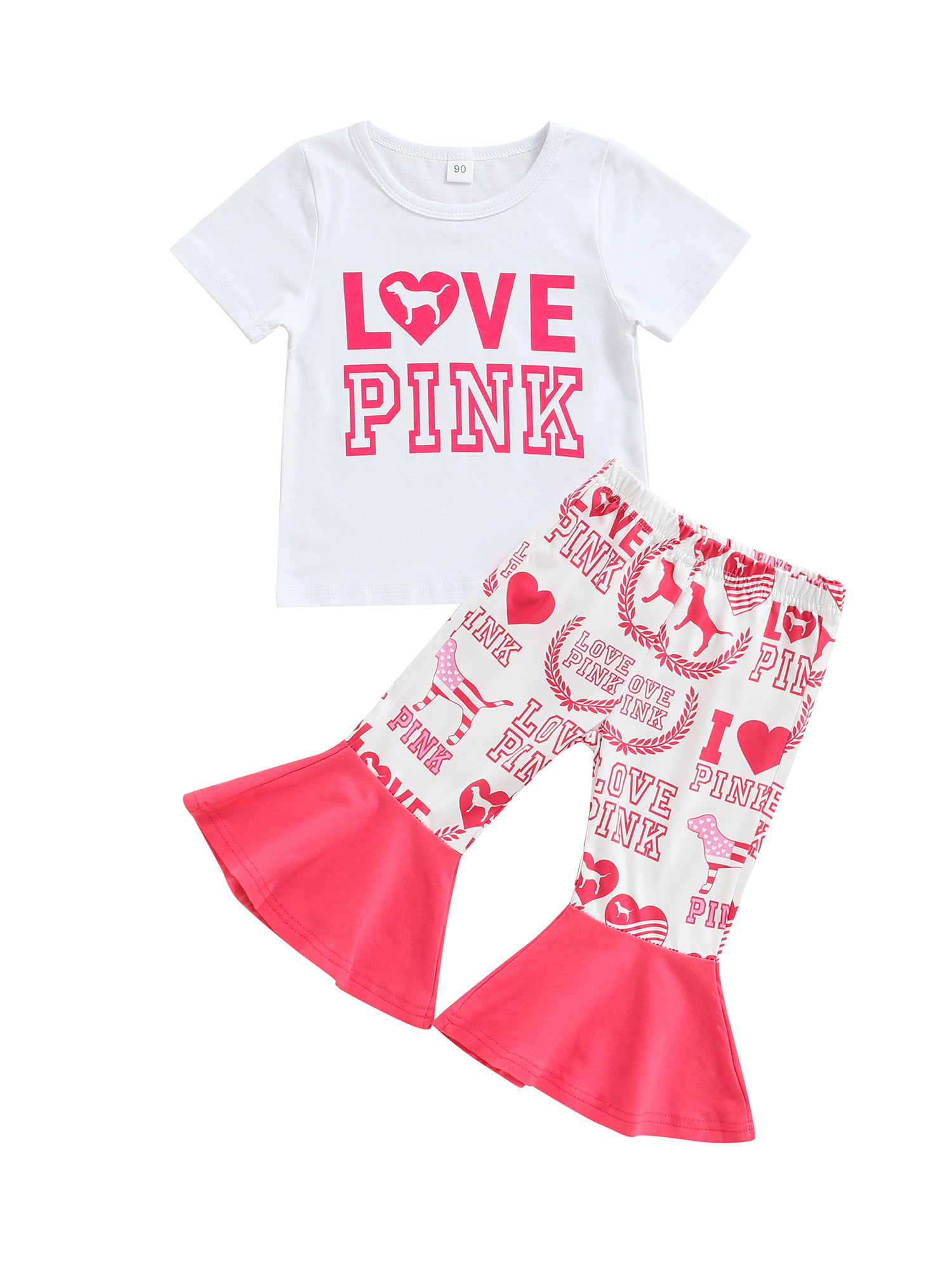 Child Kids Clothes Baby Girl Valentine's Day Letter Print Splice Tops Blouse Tee 
