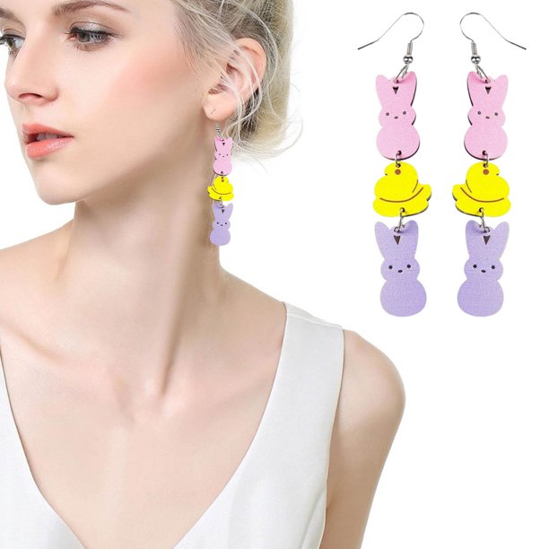 Juego de tres pendientes personalizados de Pascua, pendientes colgantes de madera, joyería para mujer.