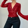 thumbnail image 5 of VerPetridure Women's Lace Blouse Flared Sleeve Deep V-Neck Lace Floral See Through Slim Fit Mesh Sheer Crop Tops Clubwear, 5 of 7