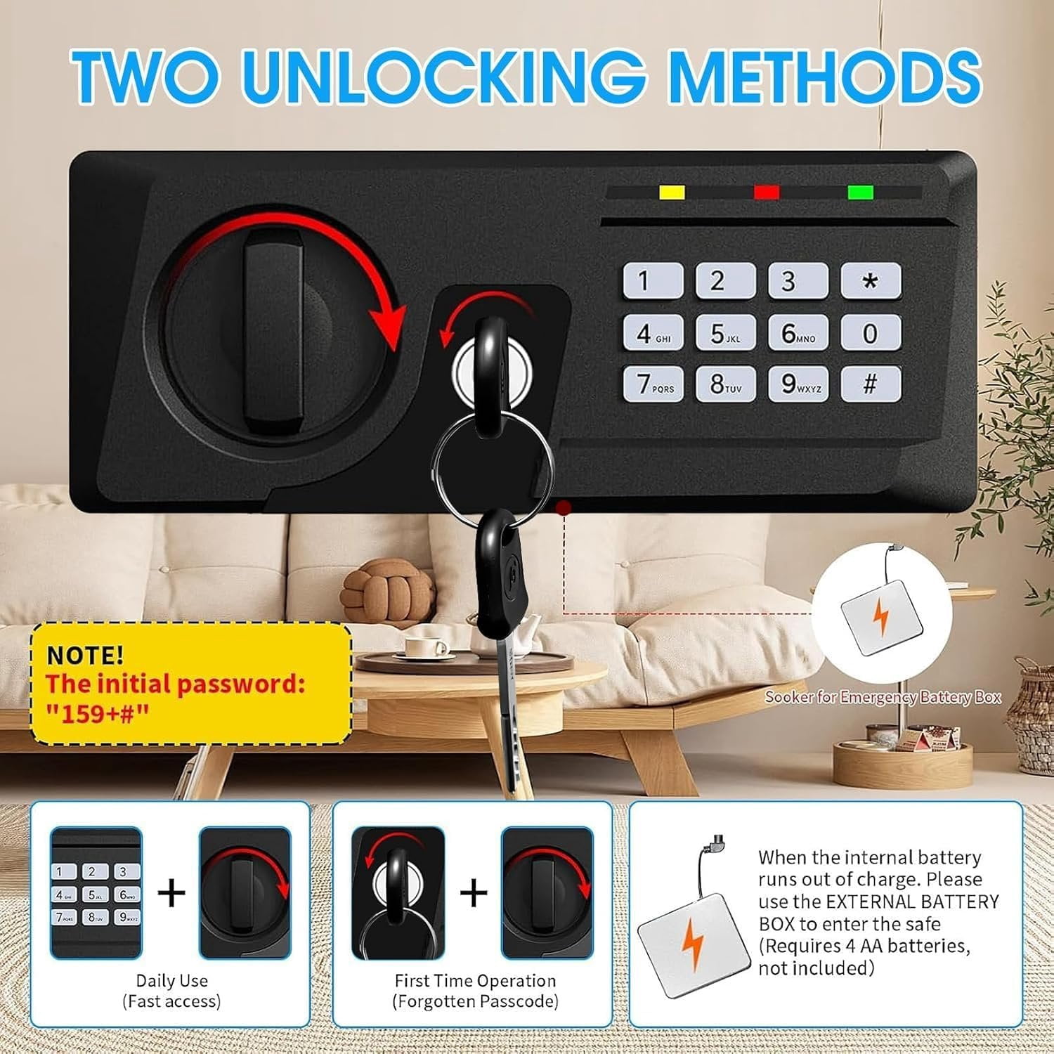 3.3 Cuft Large Fireproof Safe for ,  Safety Box Fireproof  with  Keypad and Spare , Anti- Digital  Safe for  Firearm  Valuables