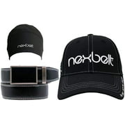 Nexbelt Ratchet Technology - Match Package: Pitch Black Go-In - Mens Gift Box with Leather Golf Belt, Baseball Cap, and Athletic Beanie