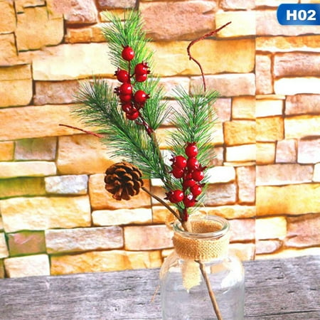 Christmas Tree Picks KABOER Christmas Tree Red Fruit Berry Holly Pine Cone Pine Tree Artificial Flower Bouquet Pick Home Decor Diy Christmas Decor Ornament Gift Wedding Decor Usable ()