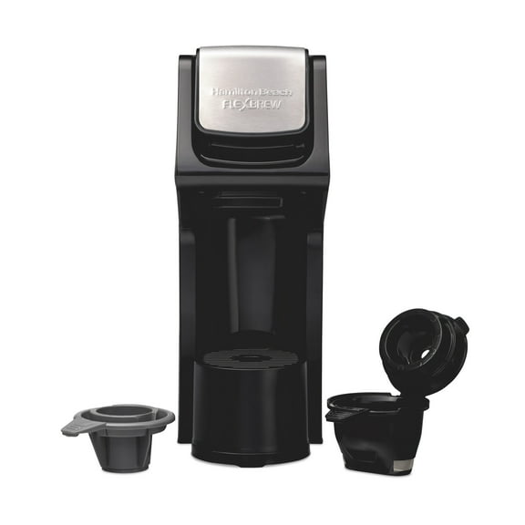 Hamilton Beach FlexBrew Sinlge Serve Coffee Maker, K Cup Pod Compatible & Grounds, 14 oz. Reservoir, Black & Stainless