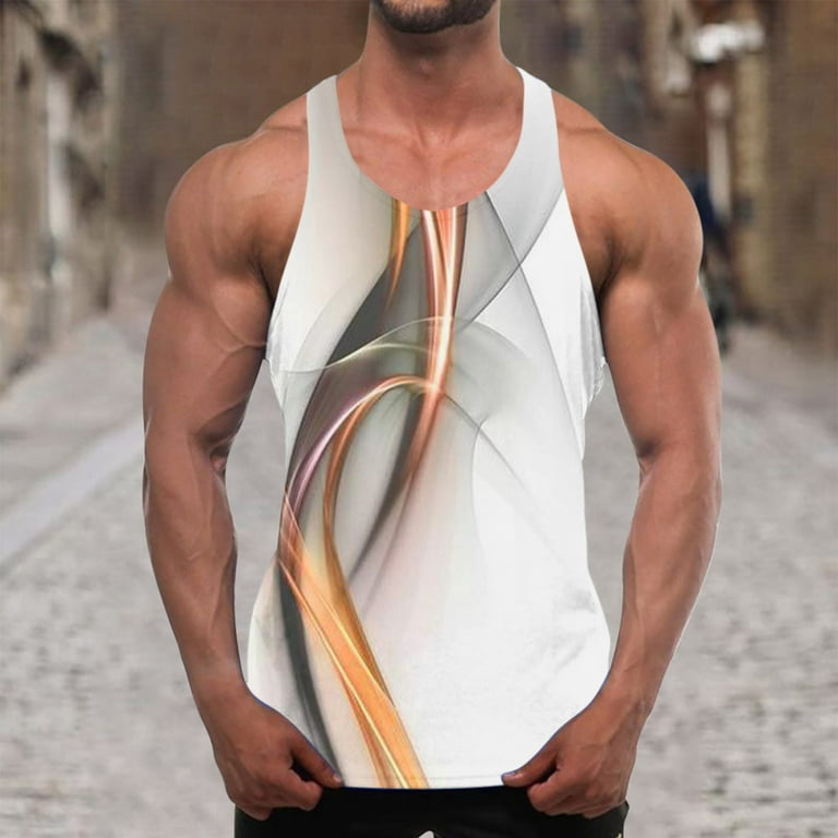 Mens Tank Top Beach Tank Tops Gym Workout Shirt Y-Back Sleeveless