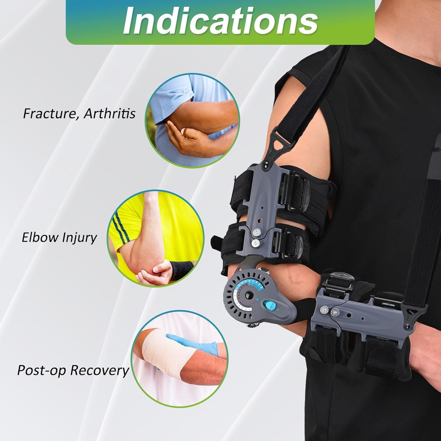 Insunen Hinged Elbow Brace, Adjustable Post OP ROM Elbow Brace with Sling Stabilizer Splint Arm Injury Recovery Support After Surgery (Right)