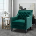 thumbnail image 2 of Accent Chair with Arms, Mid Century Modern Decorative Side Chair , Upholstered Reading Chair with Wood Legs Nailhead Studded Wingback Velvet Fabric Chair, for Living Room Bedroom, Greem, 2 of 7