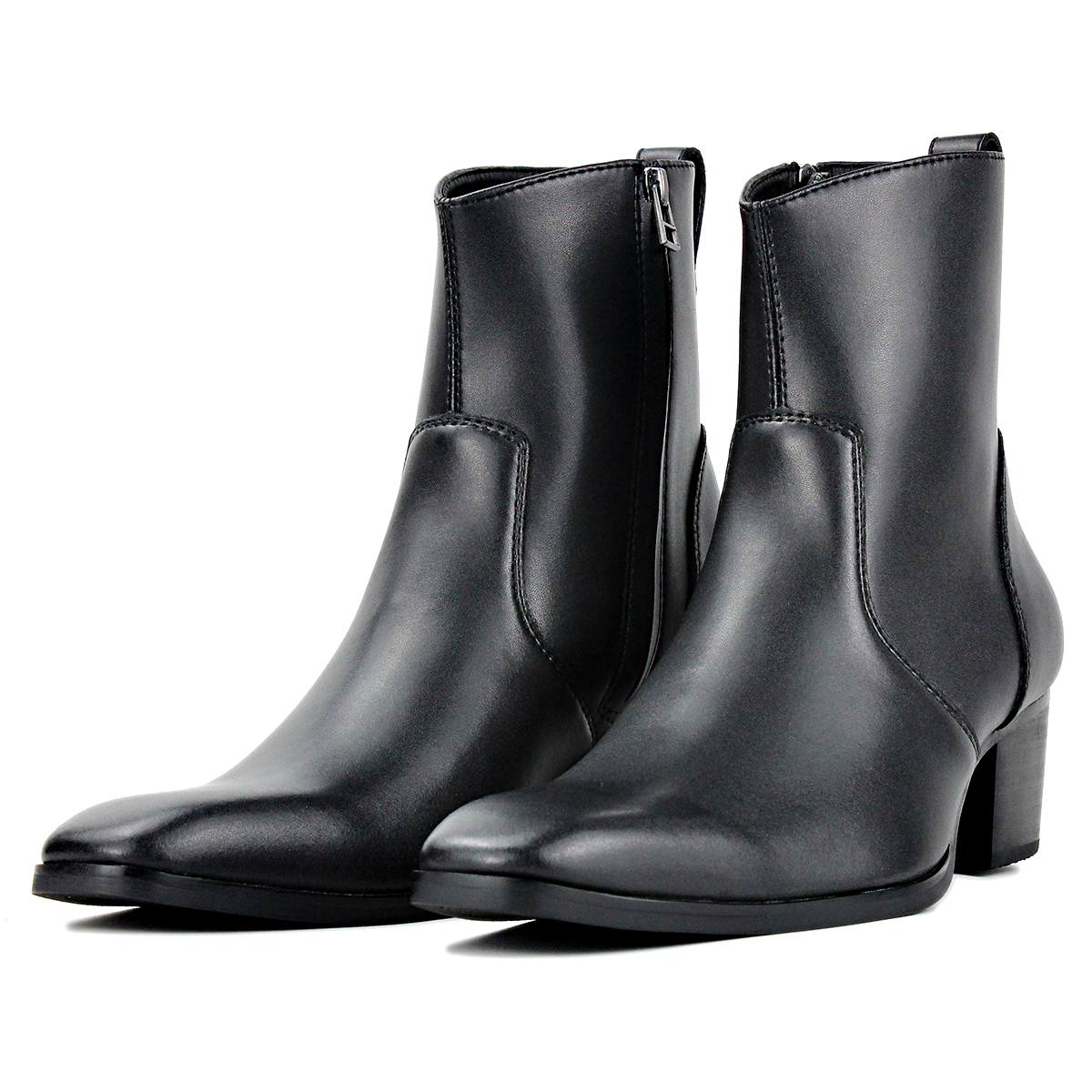 OSSTONE Dress Boots Chelsea Men Zip-up Suede Casual Heel Shoes JY040-Black-7.5 Mens Heeled Chelsea Boots Punk main image 2