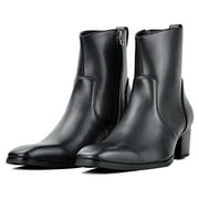 OSSTONE Dress Boots Chelsea Designer Boots for Men Zipper-up Leather Microfiber Casual Heel Shoes JY016-CQ-7 Black