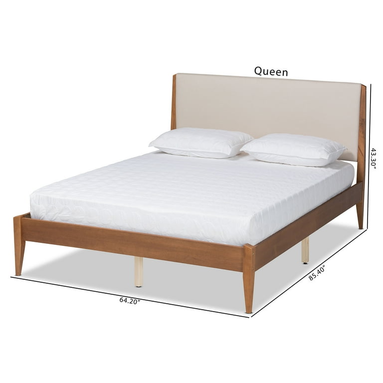 Baxton Studio Lenora Mid-Century Modern Beige Fabric Upholstered and Walnut Brown Finished Wood Full Size Platform Bed Baxton Studio Lenora Mid-Century Modern Beige Fabric Upholstered and Walnut Brown Finished Wood Full Size Platform Bed