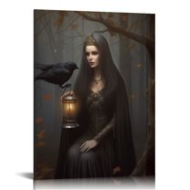 COMIO Vintage Crow Canvas Dark Gothic Wall Art Black Crow Pictures Dark Academia Posters Vintage Witch Prints Dark Gothic Painting Dark Academia Vintage Art Prints Crow Artwork Wall 16x20in