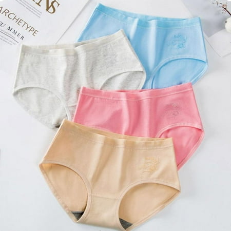 

Female Briefs Women Panties Cotton Underpanties Lady Middle Waist Briefs Comfortable Elastic Underwear Moisture Absorption Briefs 4-Pack