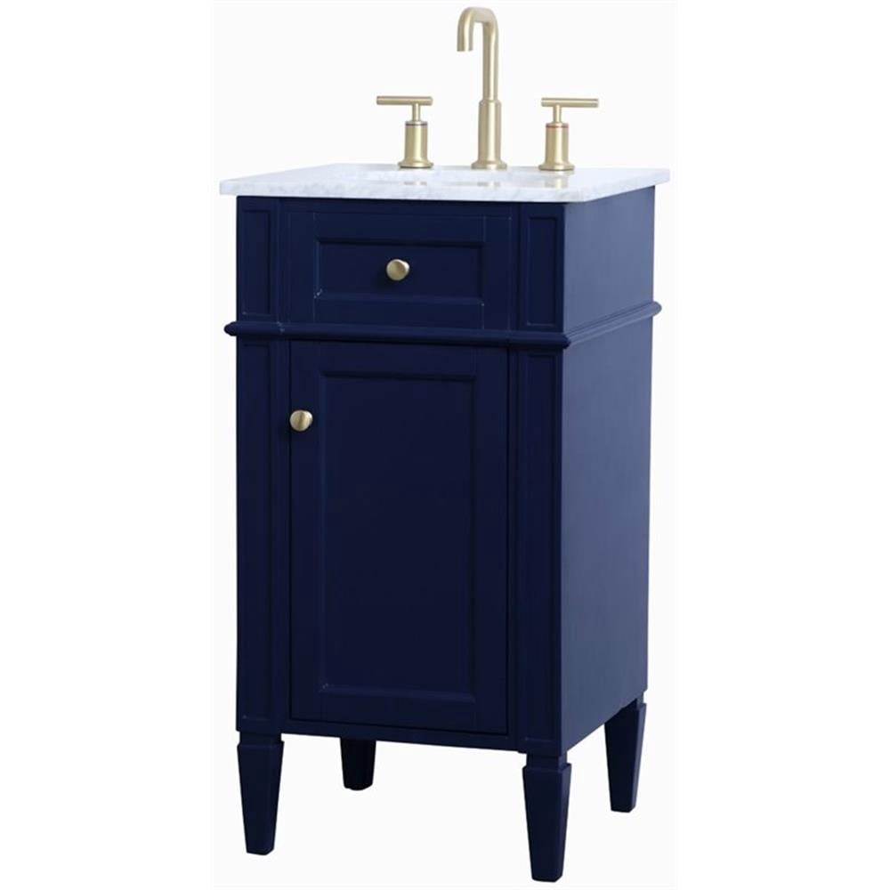 Pemberly Row Modern 18" Single Marble Top Bathroom Vanity in Blue