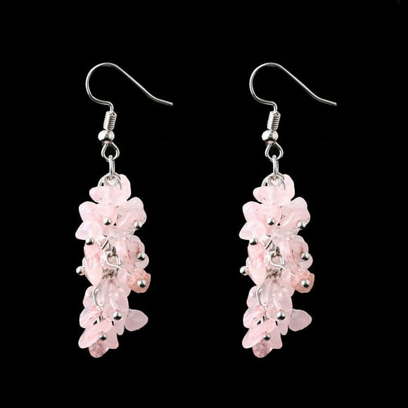 Nvzi-c personalized natural stone earrings, irregular natural stone tassels long hanging earrings (pink)
