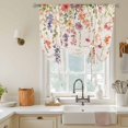 thumbnail image 3 of Spring Floral Tie Up Curtain 63 Inches Long, Watercolor Leaf Retro Red Yellow Flowers Farmhouse Balloon Style Kitchen Window Curtain Over Sink, Small Window Rod Pocket Curtain 52"x63", 3 of 9