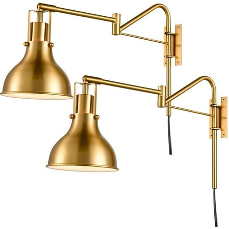 

mooseled Pavia Plug-in Wall Sconces Set of Two Swing Arm Wall Lamp Naturall Brass Brass Matte Antiqued