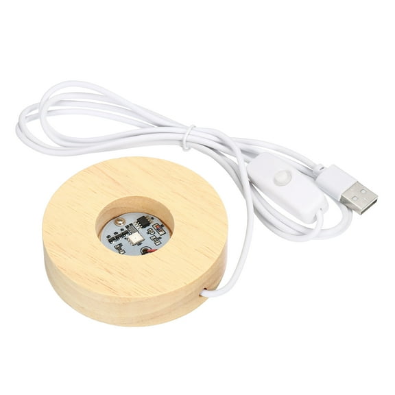 Uxcell Round Wooden 3.15" Colorful Light Display Base Stand LED Light Wood Color