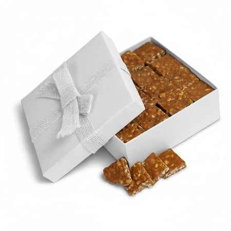Gourmet Cashew Brittle White Gift Box – by Its Delish Handmade Old-Fashioned Style Beautiful & Delicious Square Cut Pieces 16 Oz Cashew Brittle New Years Party Anniversary Hostess Valentines…
