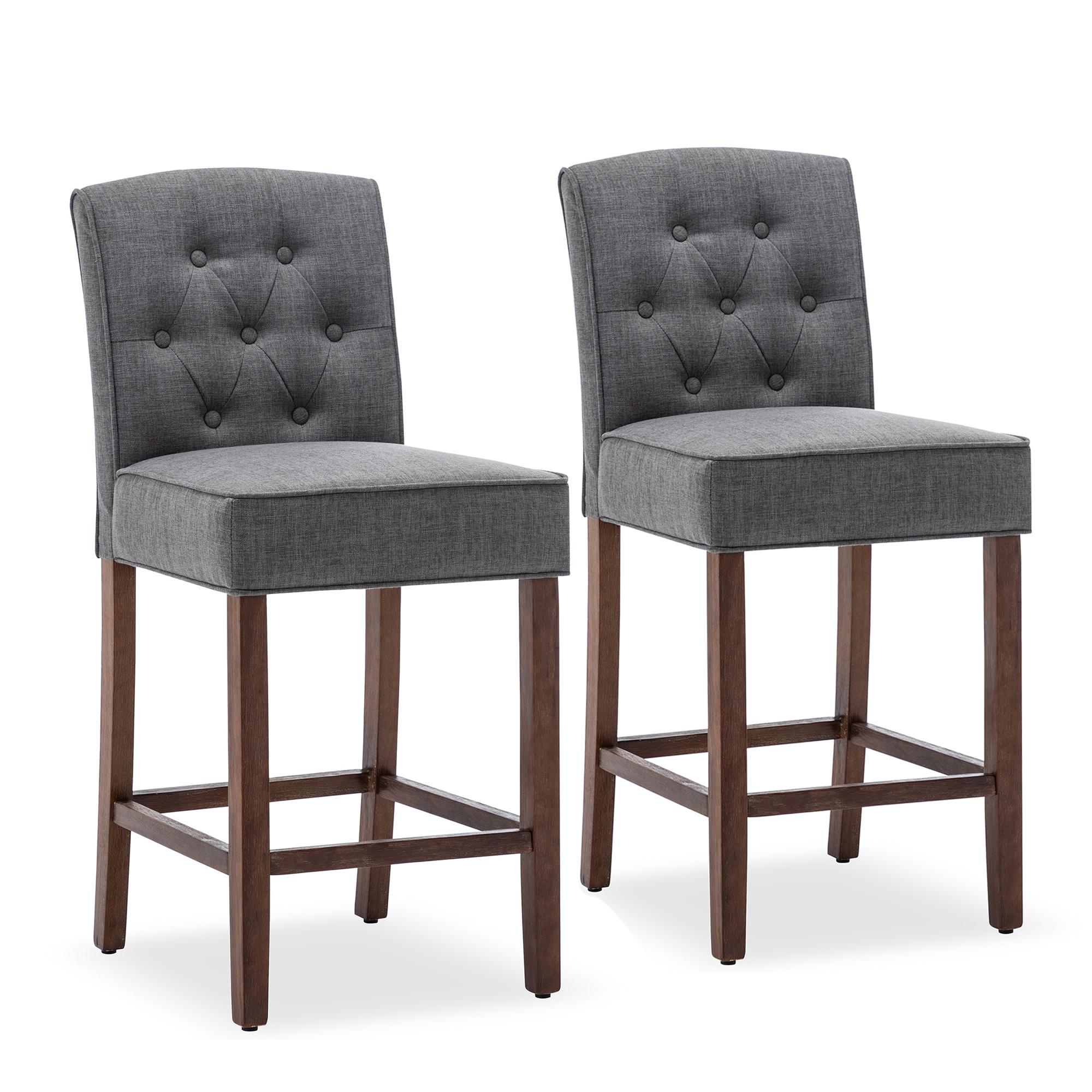 Gray BELLEZE 40 Tufted Wingback Fabric Upholstered Counter Stools Dining Chair Set of 2