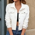 thumbnail image 2 of IWRICH Women's Oversized Denim Jacket Embroidered Pearls Beading Jeans Coat White XL, 2 of 9