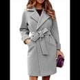 thumbnail image 1 of Gabardina Larga para Mujer, Elegante Chaqueta de Solapa, Abrigo Informal de Otoño e Invierno con Cinturón Gris XXL, 1 of 4