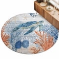 thumbnail image 2 of Round Area Rugs 5Ft, Sea Turtle Coastal Non-Slip Washable Circle Rugs Carpet, Blue Red Summer Beach Coral Nautical Wood Indoor Outdoor Rug Floor Mats Throw Runner for Bedroom Living Room Bathroom, 2 of 8