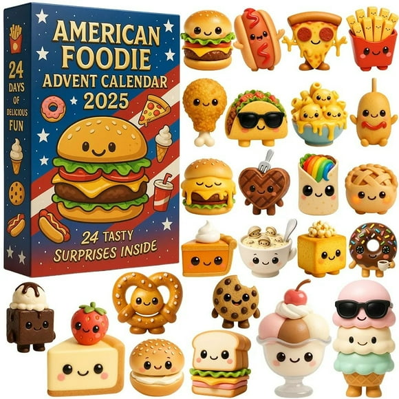 Calendrier de l'Avent Foodie Calendrier de l'Avent 2025 avec 24 Figurines à Thème Alimentaire pour Décorations de Compte à Rebours de Noël 1Pcs 3 mm Rkxzt