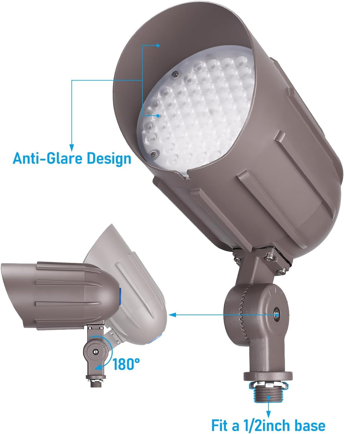 2 Pack 3CCT Landscape Spotlights With Knuckle Mount, 110-277v Commercial LED Bullet Flood Light