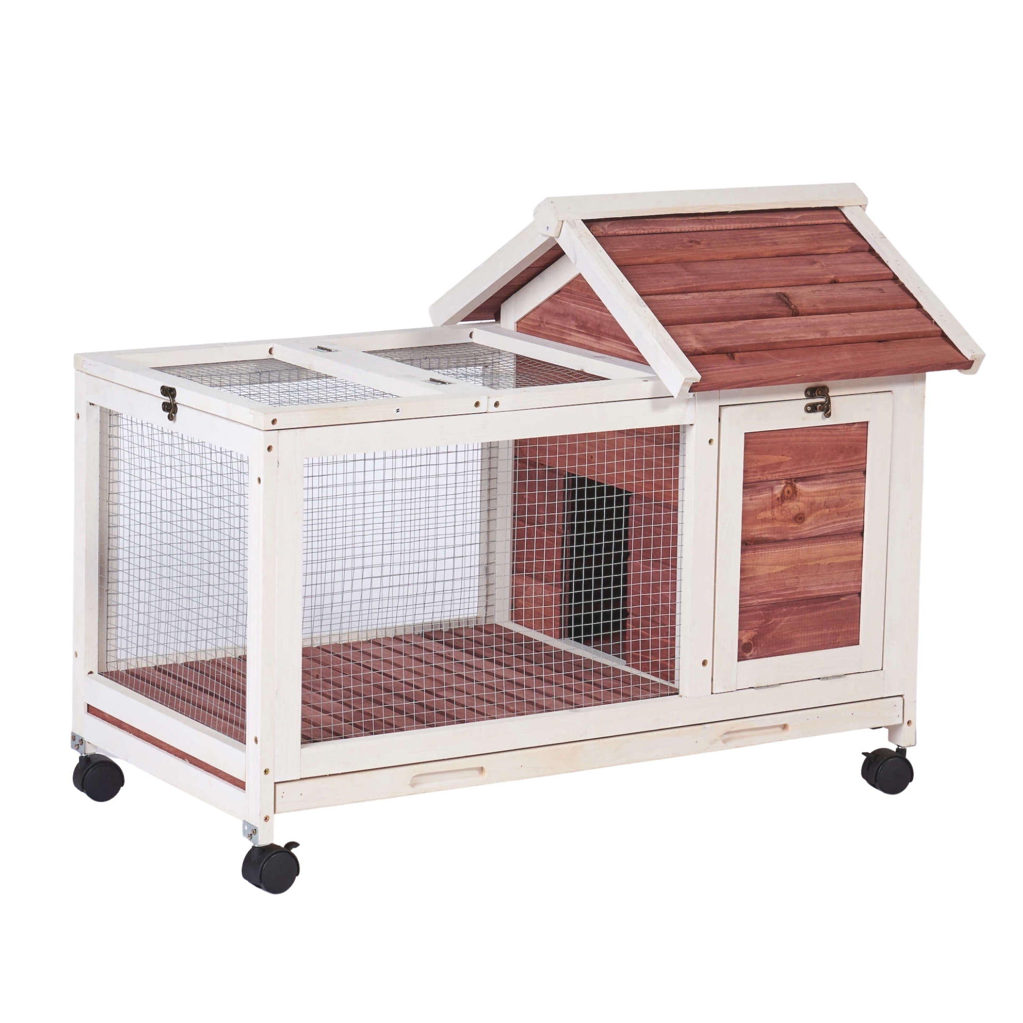 Kadyn Bunny Cages for Rabbits Indoor, Rabbit Hutch with Pull out Trays for Easy Cleaning, Indoor Bunny Cage with 4 Wheels, Auburn