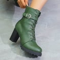 thumbnail image 6 of Ankle Boots Solid Leather Plus Size Side Zipper Belt Buckle High Heel Platform Ankle Boots Booties Women Green 40, 6 of 6