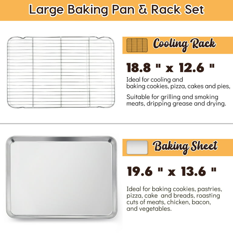Vesteel Extra Large Baking Sheet and Rack Set of 4 ( 2 Pans + 2 Cooling Racks ), Stainless Steel Cookie Half Sheet Pan Rectangle - 20''x14''x1