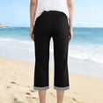 thumbnail image 4 of POIUYTR Women's Summer Cotton Capri Pants Casual Flat Button Zipper Cropped Patns Work Straight Leg Trousers, 4 of 6