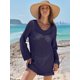 thumbnail image 2 of Traje de baño ANRABESS, traje de baño de ganchillo, cuello en V, malla, azul marino, 2 of 6