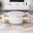 thumbnail image 6 of TesNus Modern Round Coffee Table with 2 Drawers, 31.5" White MDF Storage Accent Table with Gold Metal Legs for Living Room, 6 of 8