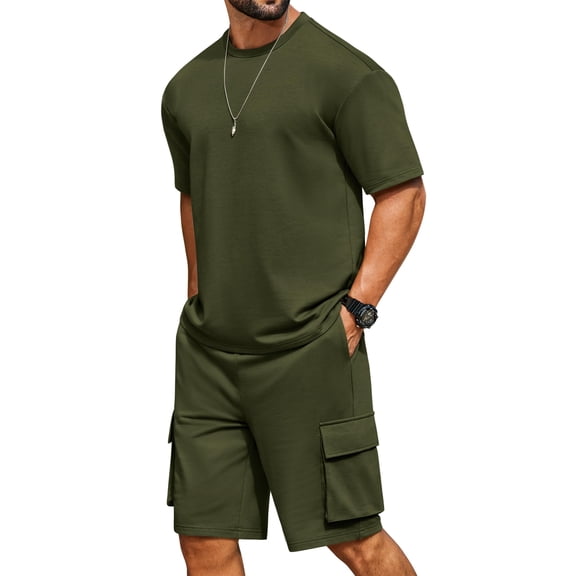 COOFANDY Mens Short Sets 2 Piece Outfits Summer Casual T Shirts and Shorts Set with Cargo Pockets Athletic Tracksuit