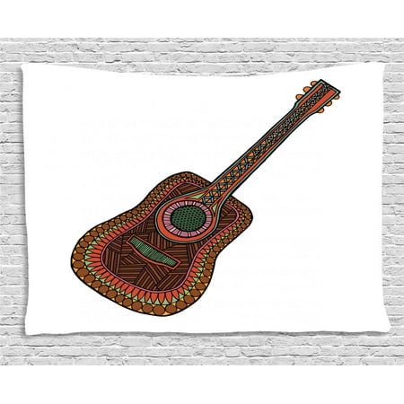 - Classic Rock Tapestry, Acoustic Guitar Print with Ethnic Geometric Ornamentation Musical Equipment, Wall Hanging for Bedroom Living Room Dorm Decor, 60W X 40L Inches, Multicolor, by Ambesonne