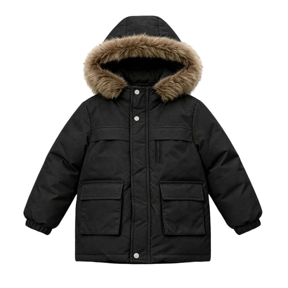 WMTBSRSW Kids Hooded Puffer Coat Faux Fur Collar Zip Up Quilted Winter Jacket for Boys Girls 5-12 Years